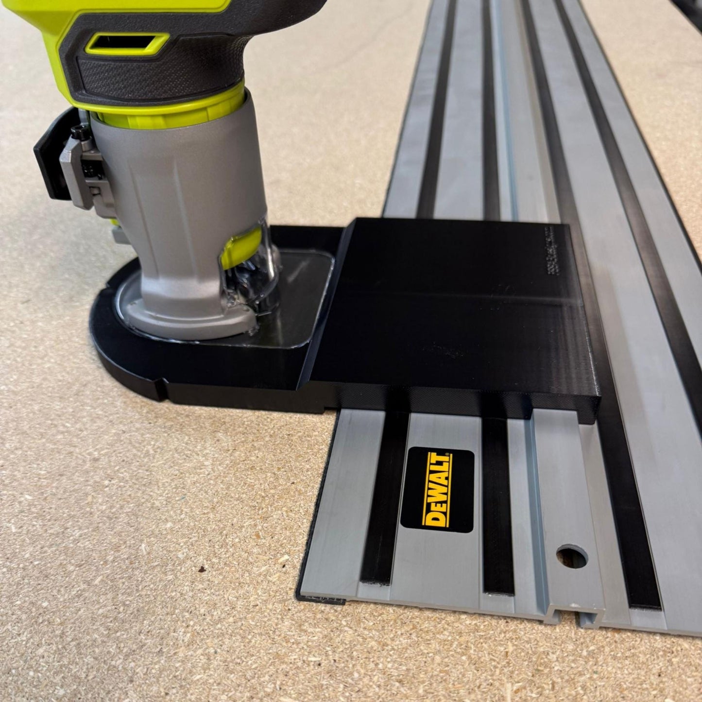 Router Adapter for Ryobi RTR18C | Fits DeWalt Guide Rail | STL + 3MF Track Jig Files